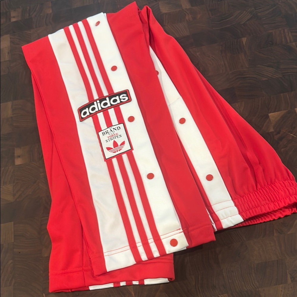 Adidas Red and White Snap Track Pants